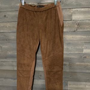 BCBG “Cooper” Moto leggings in tan faux suede